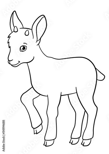 Coloring pages. Little cute baby ibex smiles. © ya_mayka
