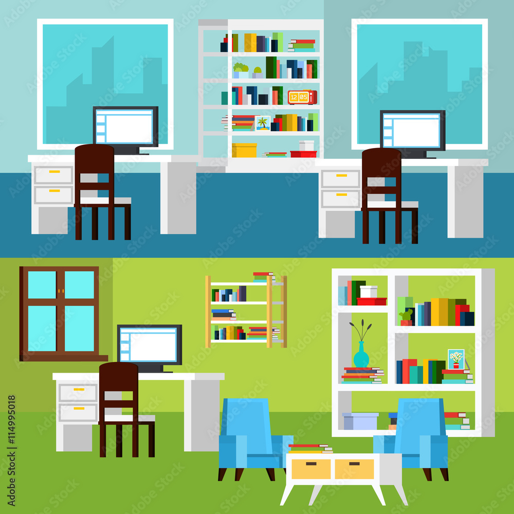 Office Interior Compositions Banners Office Interior Compositions Banners