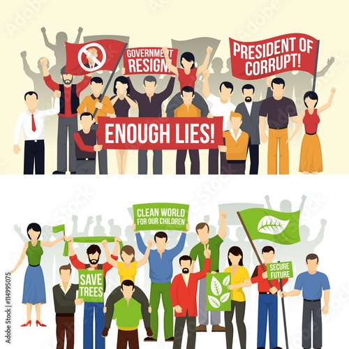Political And Ecological Demonstrations Horizontal Banners 