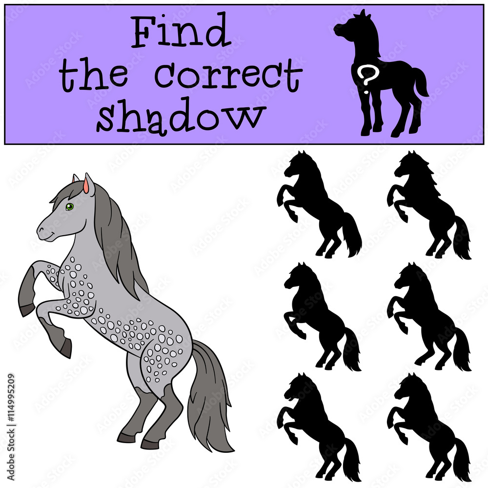 Children games: Find the correct shadow. Cute horse. Children games: Find the correct shadow. Cute horse.