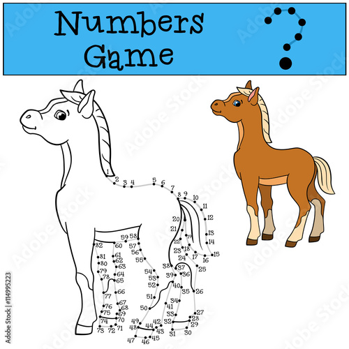 Educational games: Numbers game with contour. Little cute foal.