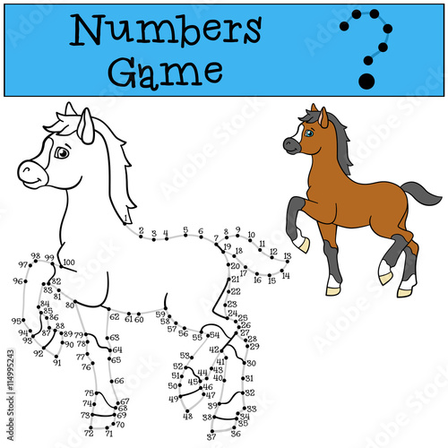 Educational games  Numbers game with contour. Little cute foal.