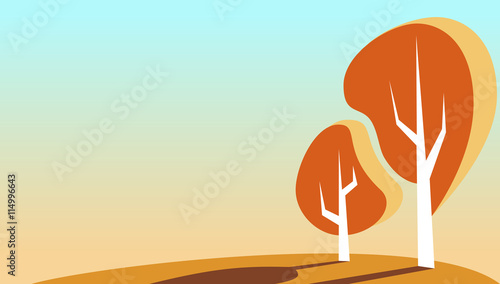 Autumn background, simple autumn landscape with trees on field