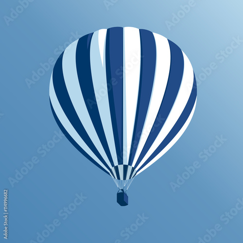 vector illustration of a striped hot air balloon in the blue sky bottom view