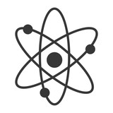 Black atom icon isolated on white background, vector illustration.