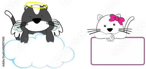 sweet cherub cat girl and boy angel cartoon set in vector format