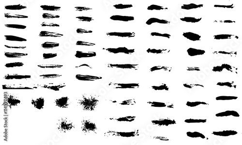 Hand drawn paint grunge brush strokes, drops and shapes.