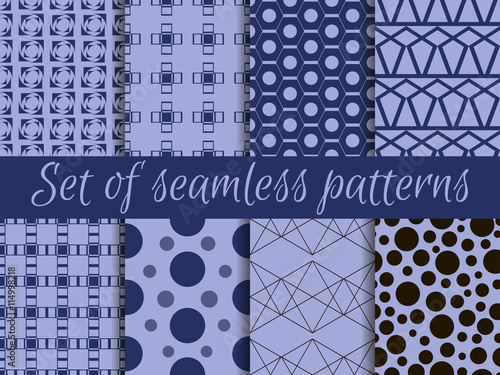 Set of geometric seamless patterns. Design with circles and lines. Vector.