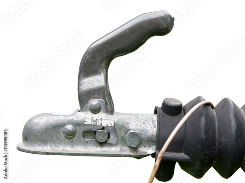 close-up trailer hook on white