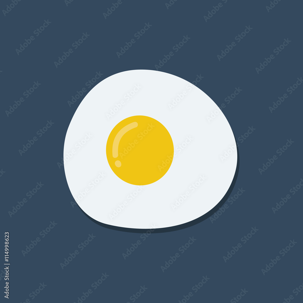 Fried egg flat icon. Fried egg flat design with shadow. Fried egg vector. Fried egg in cartoon style. Colorful fried egg. Fried egg isolated on navy blue background. Fried egg flat icon. Fried egg flat design with shadow. Fried egg vector. Fried egg in cartoon style. Colorful fried egg. Fried egg isolated on navy blue background.