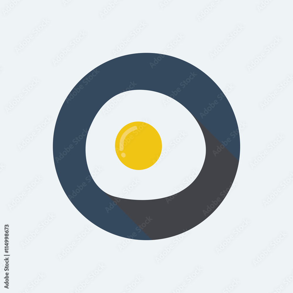Fried egg flat icon. Fried egg flat design with shadow. Fried egg vector. Fried egg in cartoon style. Colorful fried egg. Fried egg isolated on navy blue background. Fried egg flat icon. Fried egg flat design with shadow. Fried egg vector. Fried egg in cartoon style. Colorful fried egg. Fried egg isolated on navy blue background.