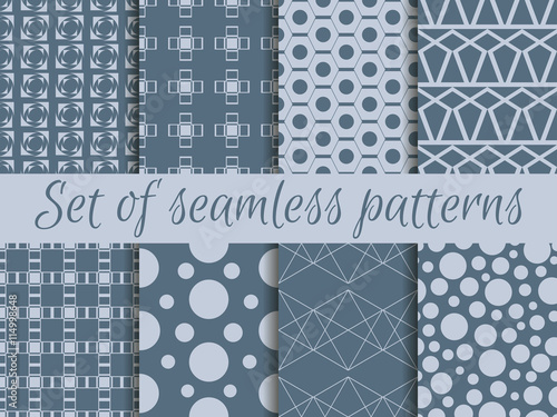 Set of geometric seamless patterns. Design with circles and lines. Vector.