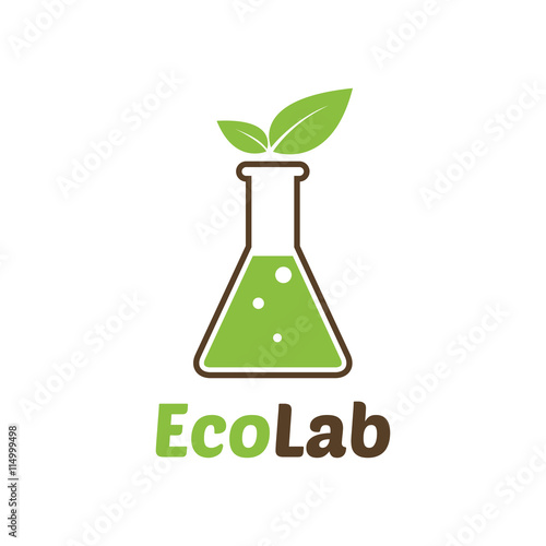 Eco Lab icon logo isolated. Organic Laboratory. Ecology vector. Chemicals, nature, natural logo, science icon,technology logo, Eco green with leafs. laboratory glassware and leaves. Lab glassware.