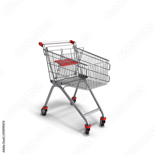empty trolley from the supermarket 3d render on white background