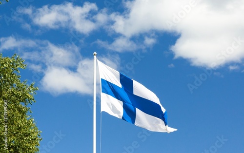 Canvas Print Flag of Finland on sky background.