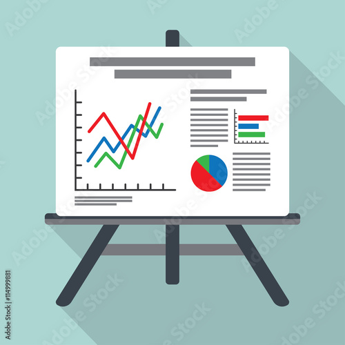 Flipchart, whiteboard screen with marketing data