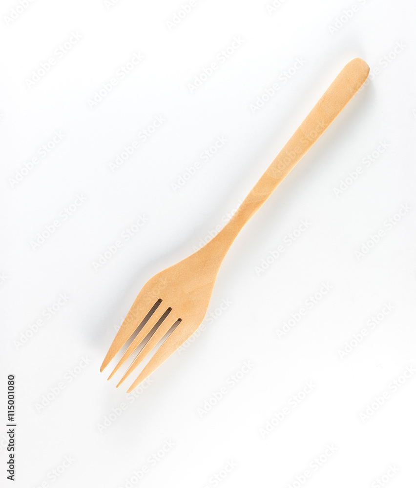 Top view of wooden fork isolated on white background Top view of wooden fork isolated on white background