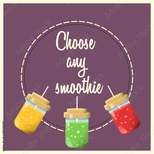 Smoothie with mango, strawberry and kiwi on purple background