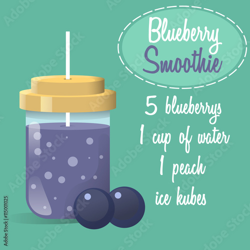 Smoothie with blueberry on blue background