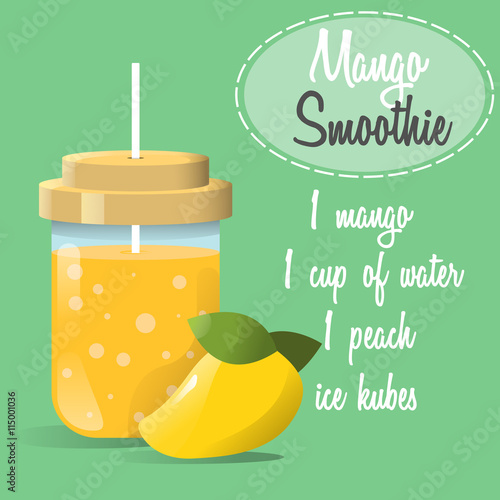 Smoothie with mango on green background