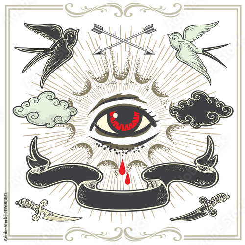Set of vector Tattoo-art design elements.