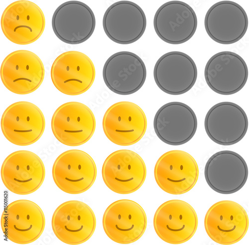 Smiley Bewertungssystem goldene Münzen Kreise