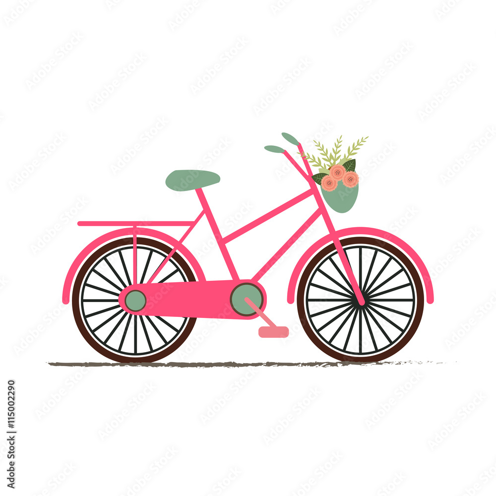 vintage bike ride in color pink with details in color mint. Ideal for vintage and boho projects.