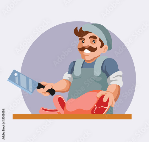 Butcher cut meat. Vector flat cartoon illustration