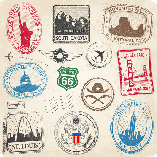 US Monuments Grunge Stamps