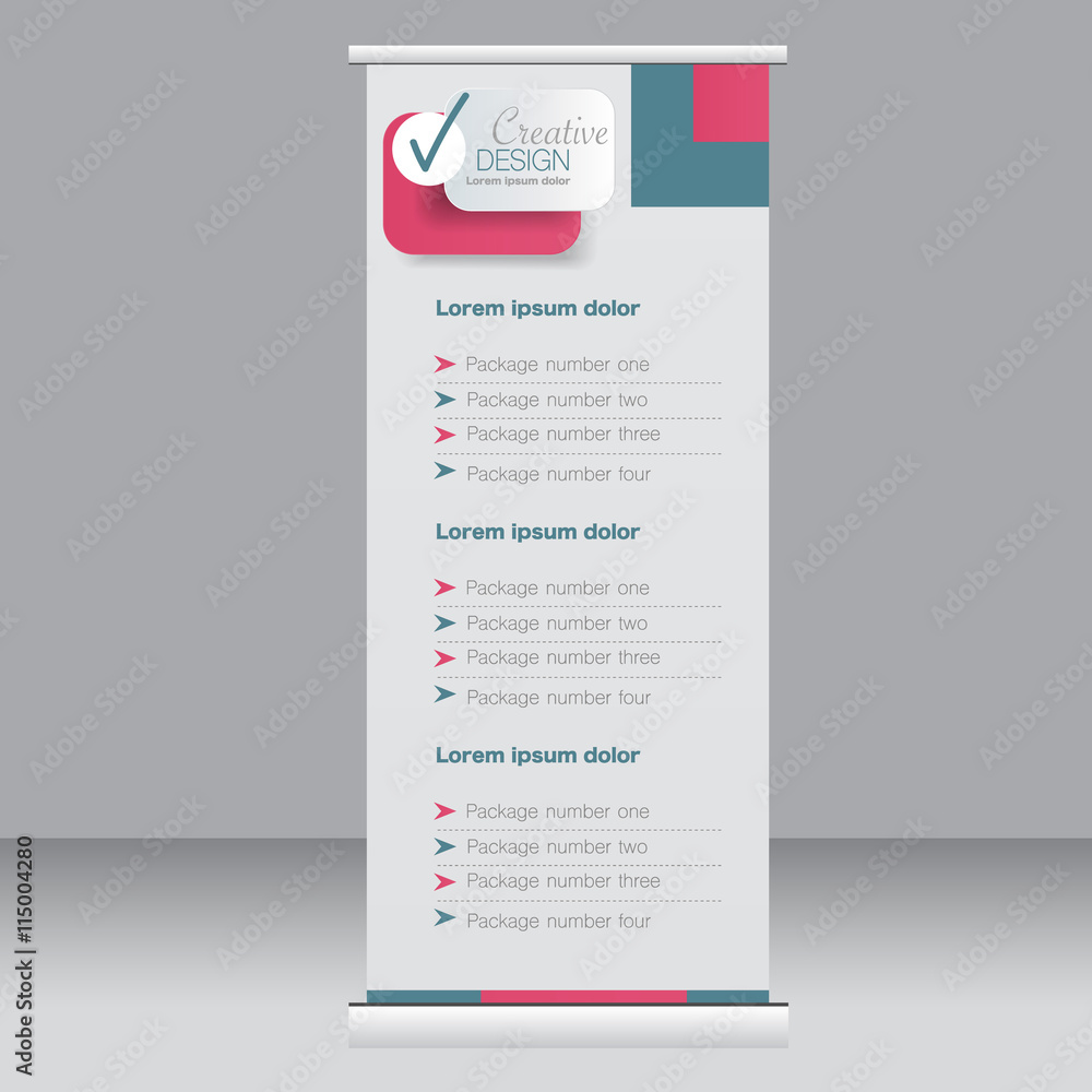 Roll up banner stand template. Abstract background for design, business, education, advertisement. Green and red color. Vector illustration. Roll up banner stand template. Abstract background for design, business, education, advertisement. Green and red color. Vector illustration.