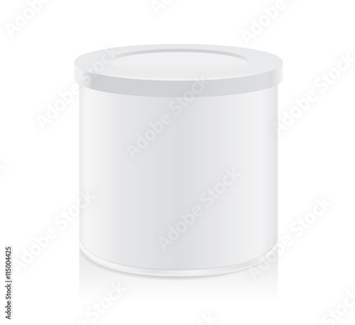 White tin can not have logo isolated on white background. Packaging template for food product and other.