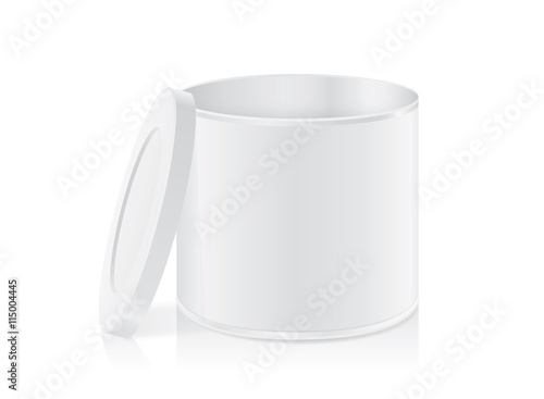 White tin can open lid isolated on white background. Packaging template for food product and other.