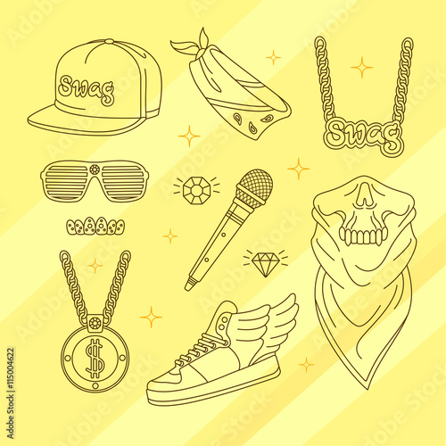 Set of attributes rap. Vector illustration