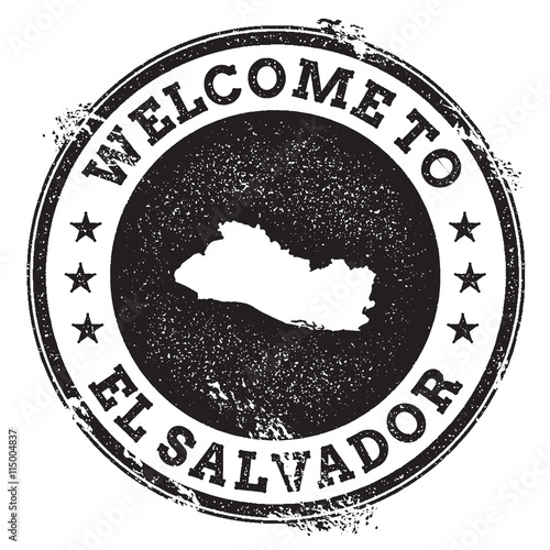 Vintage passport welcome stamp with El Salvador map. Grunge rubber stamp with Welcome to El Salvador text, vector illustration.