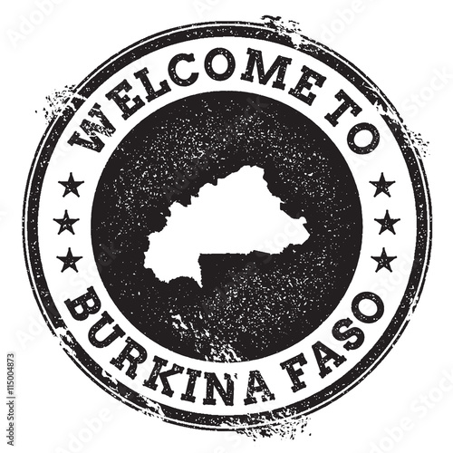 Vintage passport welcome stamp with Burkina Faso map. Grunge rubber stamp with Welcome to Burkina Faso text, vector illustration.