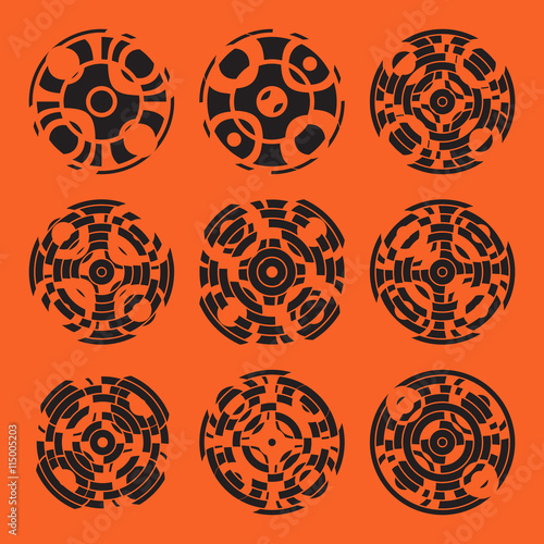 Abstract hightech collection set of 9 radars, Technology circle background. eps 10