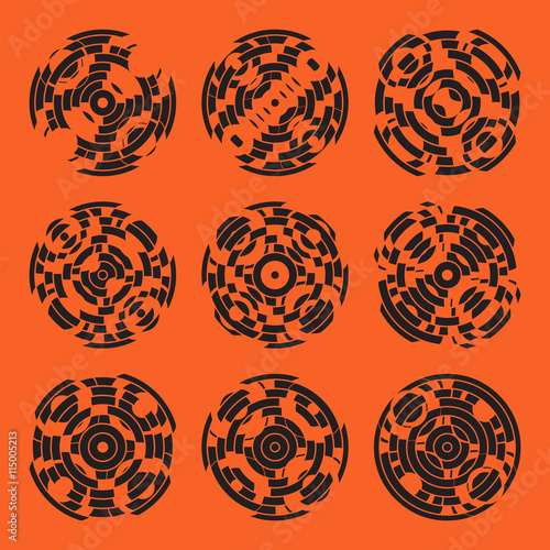Abstract hightech collection set of 9 radars, Technology circle background. eps 10