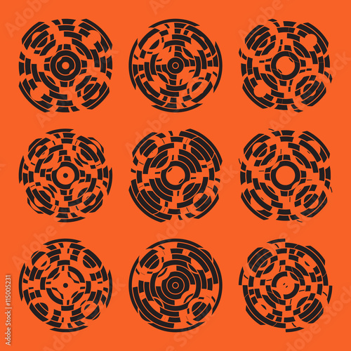 Abstract hightech collection set of 9 radars, Technology circle background. eps 10