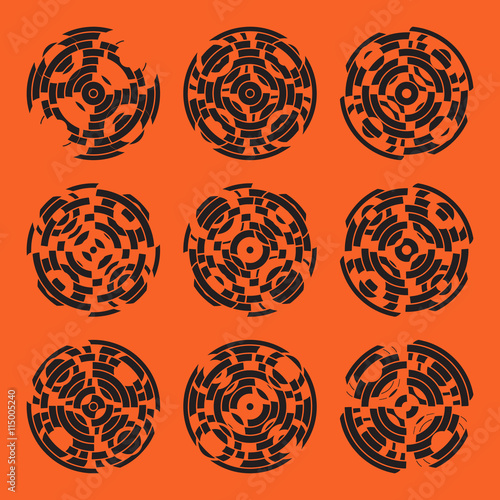 Abstract hightech collection set of 9 radars, Technology circle background. eps 10