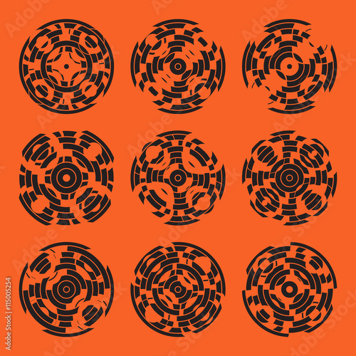 Abstract hightech collection set of 9 radars, Technology circle background. eps 10