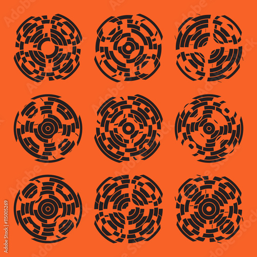 Abstract hightech collection set of 9 radars, Technology circle background. eps 10