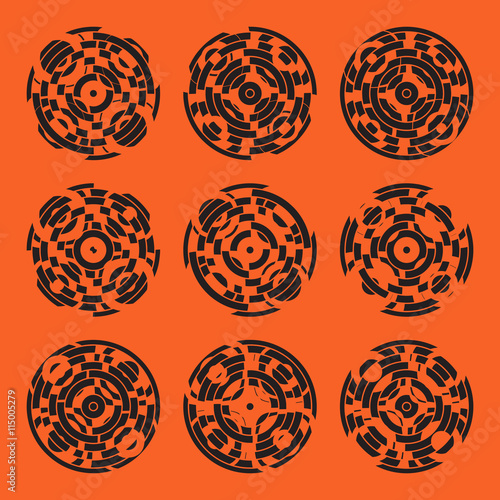 Abstract hightech collection set of 9 radars, Technology circle background. eps 10