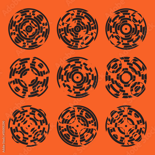 Abstract hightech collection set of 9 radars, Technology circle background. eps 10