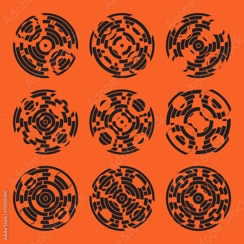 Abstract hightech collection set of 9 radars, Technology circle background. eps 10