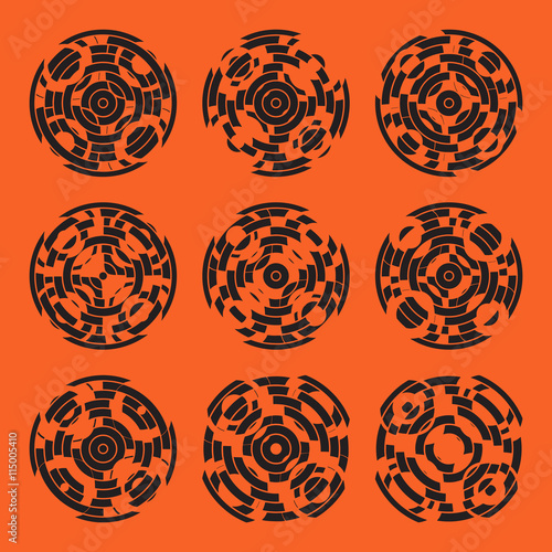 Abstract hightech collection set of 9 radars, Technology circle background. eps 10