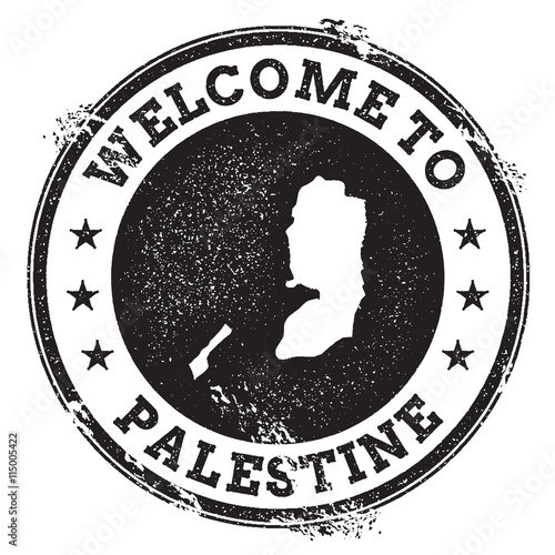 Vintage passport welcome stamp with Palestine map. Grunge rubber stamp with Welcome to Palestine text, vector illustration.