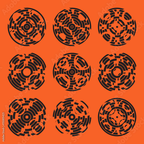 Abstract hightech collection set of 9 radars, Technology circle background. eps 10