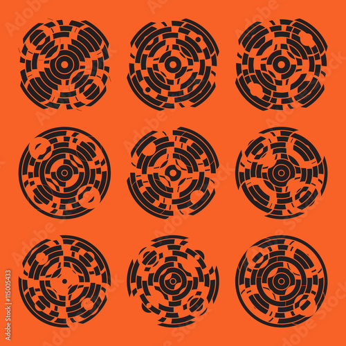 Abstract hightech collection set of 9 radars, Technology circle background. eps 10