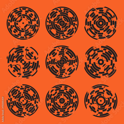 Abstract hightech collection set of 9 radars, Technology circle background. eps 10