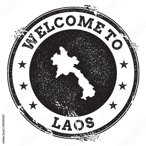 Vintage passport welcome stamp with Lao People's Democratic Republic map. Grunge rubber stamp with Welcome to Lao People's Democratic Republic text, vector illustration.